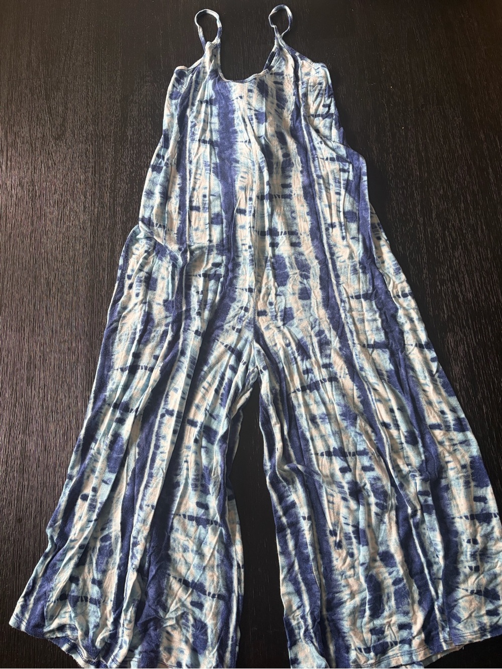 Blue Tie-Dye Wide-Leg Spaghetti-Strap Jumpsuit (Like NEW)
